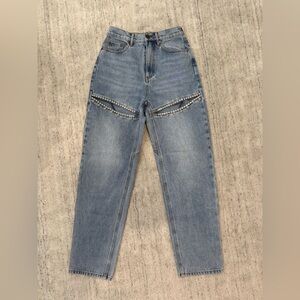AREA Blue Straight Leg Jeans with Crystal Accents 25